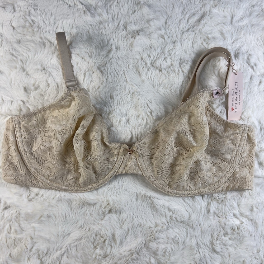 Victoria's Secret Body by Victoria Beige Floral Lace Unlined Demi Bra 36D NWT